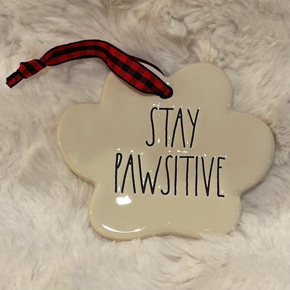 RAE DUNN "STAY PAWSITIVE, I WOOF YOU, JINGLE BONES” Christmas Ornament Set of 3 - Picture 2 of 5